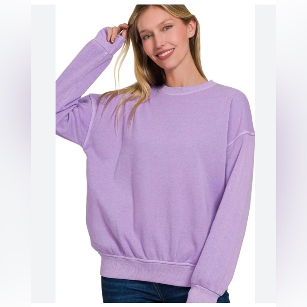 ZENANA• FLEECE CREWNECK LONG SLEEVE SWEATSHIRT•Lavender